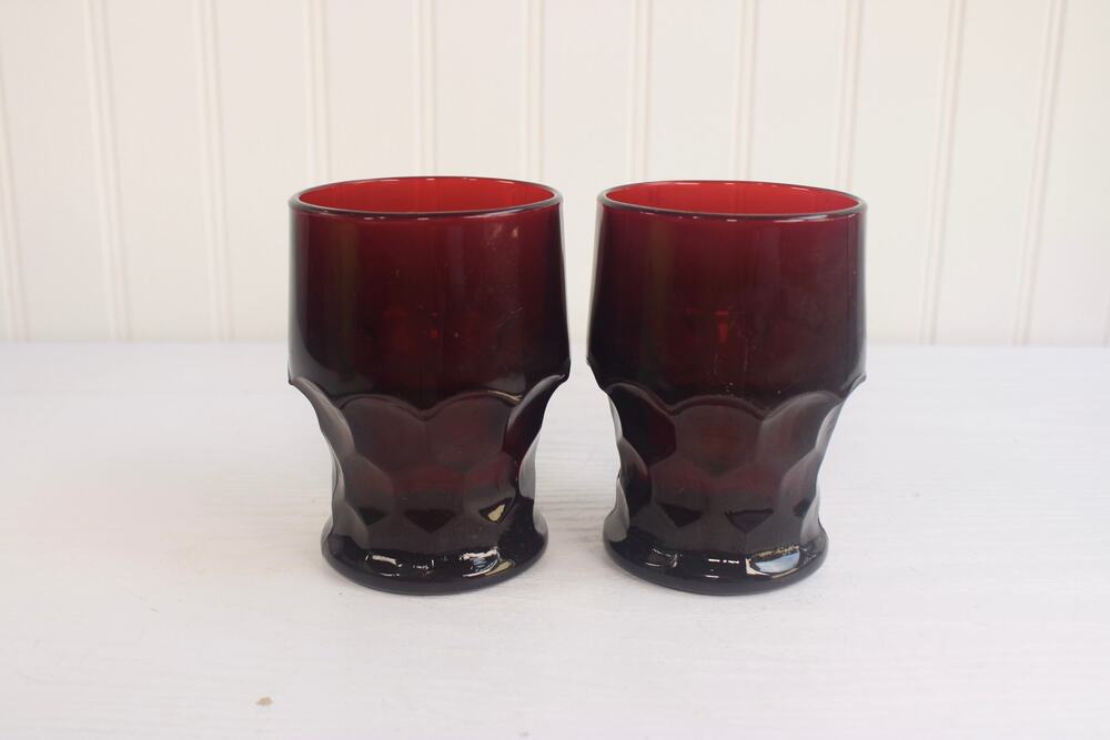 Vintage Set Of 2 Georgian Ruby By Anchor Hocking Drinking Glasses